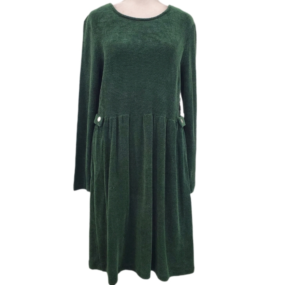 Coldwater Creek Y2K green rayon blend textured long sleeve knit dress S NWOT